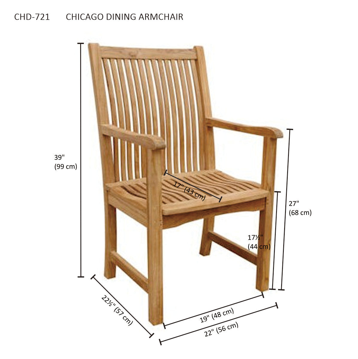 Anderson Teak Chicago Dining Armchair – Solid Teak Outdoor Patio Seating