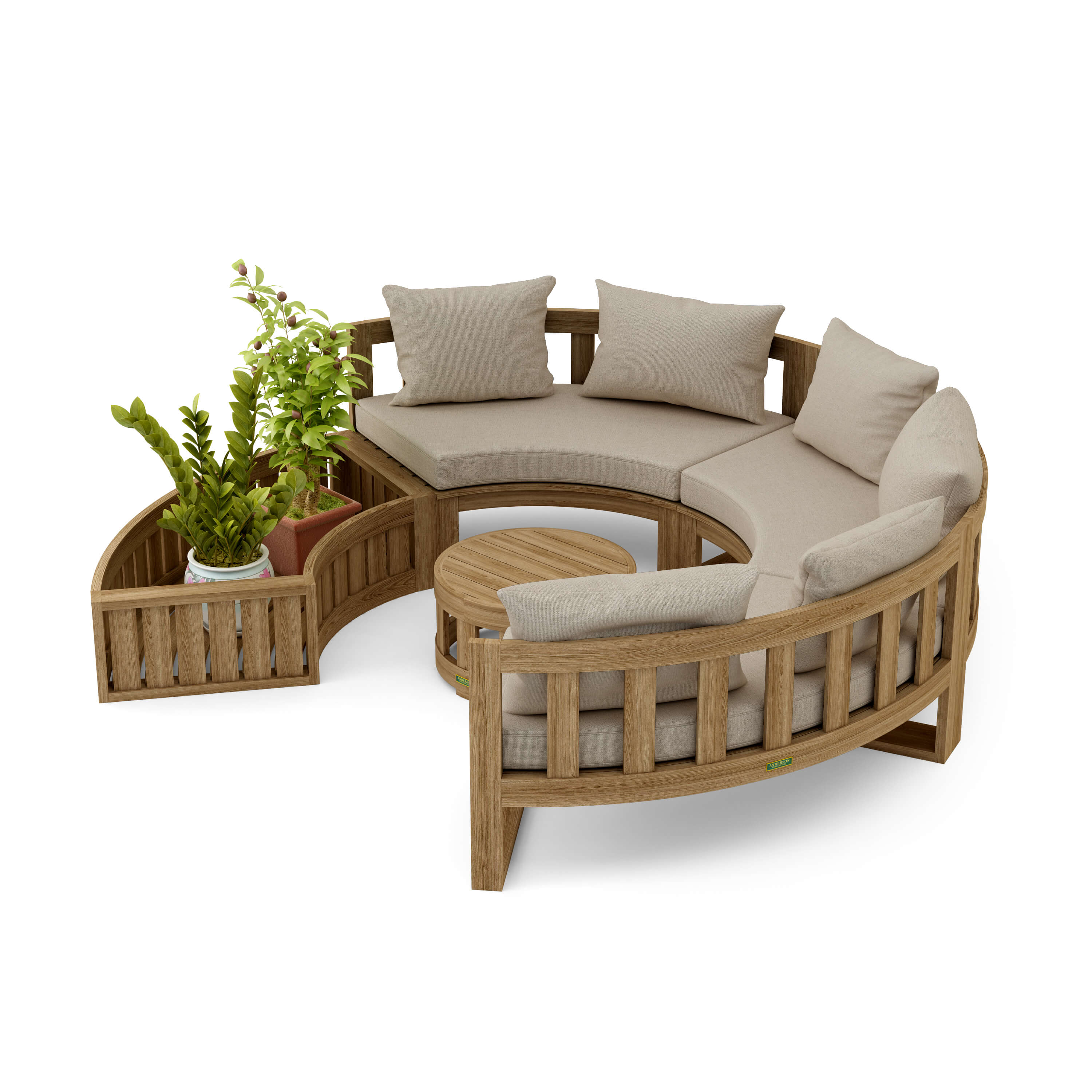 Anderson Teak – Circular Modular Deep Seating Set – 6-Person Teak Lounge