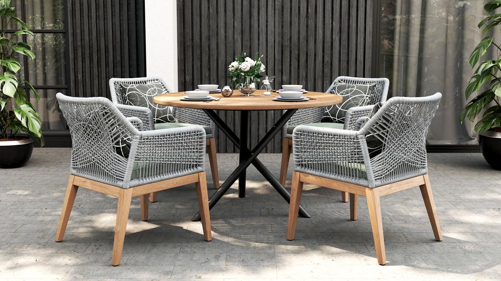 Daze Round Table 120 Teak Top - Ambiance Image~~