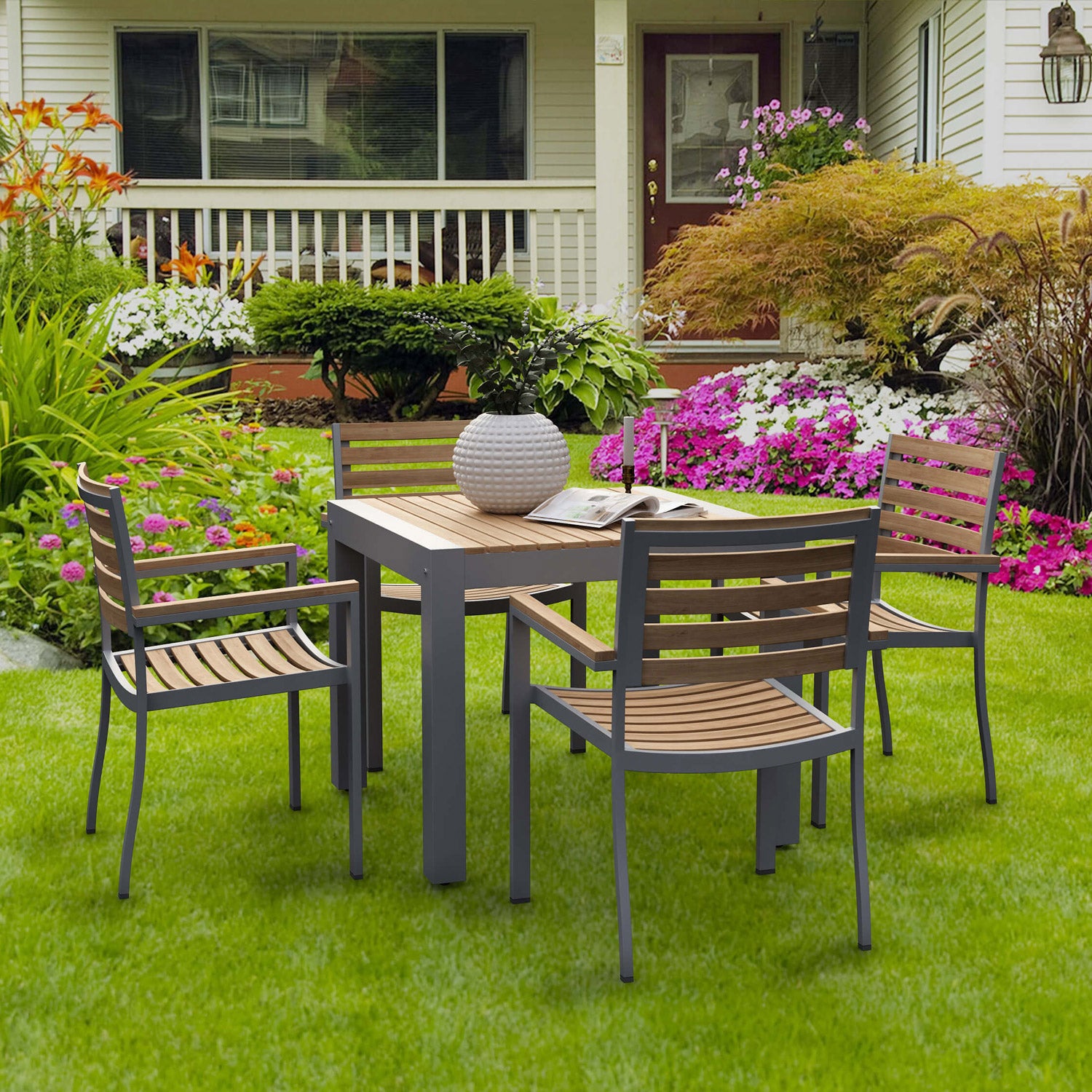 Anderson Teak Seville 35″ Square Dining Table – Teak & Aluminum Outdoor Patio Table