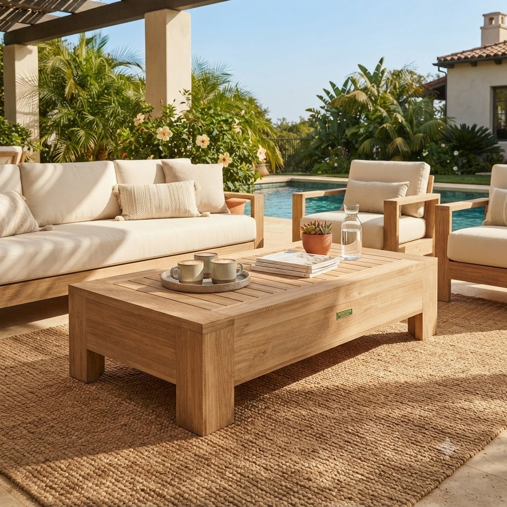 Anderson Teak Madera Outdoor Coffee Table – Premium Grade A Teak Rectangular Patio Coffee Table