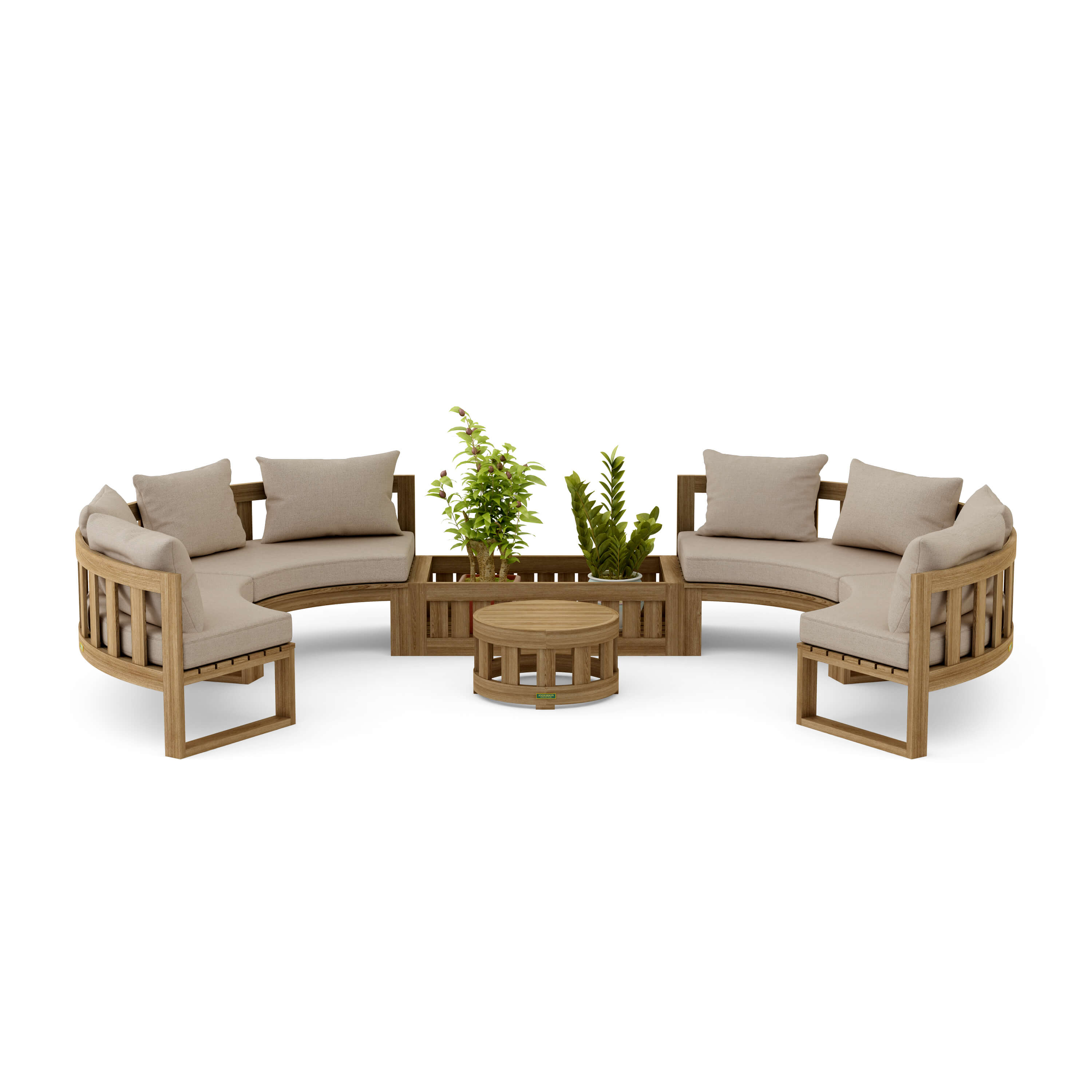 Anderson Teak – Circular Modular Deep Seating Set – 8-Person Teak Lounge