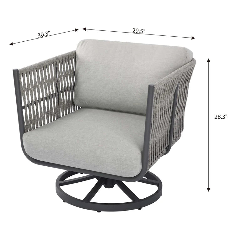 Elementi Milano 30″ Square Aluminum Rope Outdoor Swivel Chair