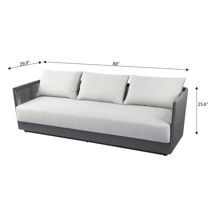 Elementi Capri 89″ Rectangular Aluminum Rope Outdoor 3-Seat Sofa