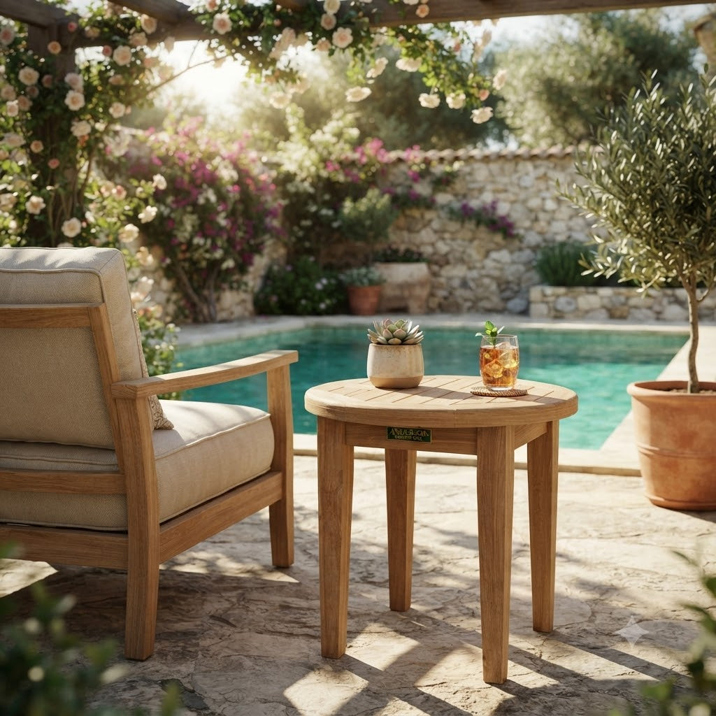 Anderson Teak Brianna 20″ Round Side Table – Solid Teak Outdoor End Table