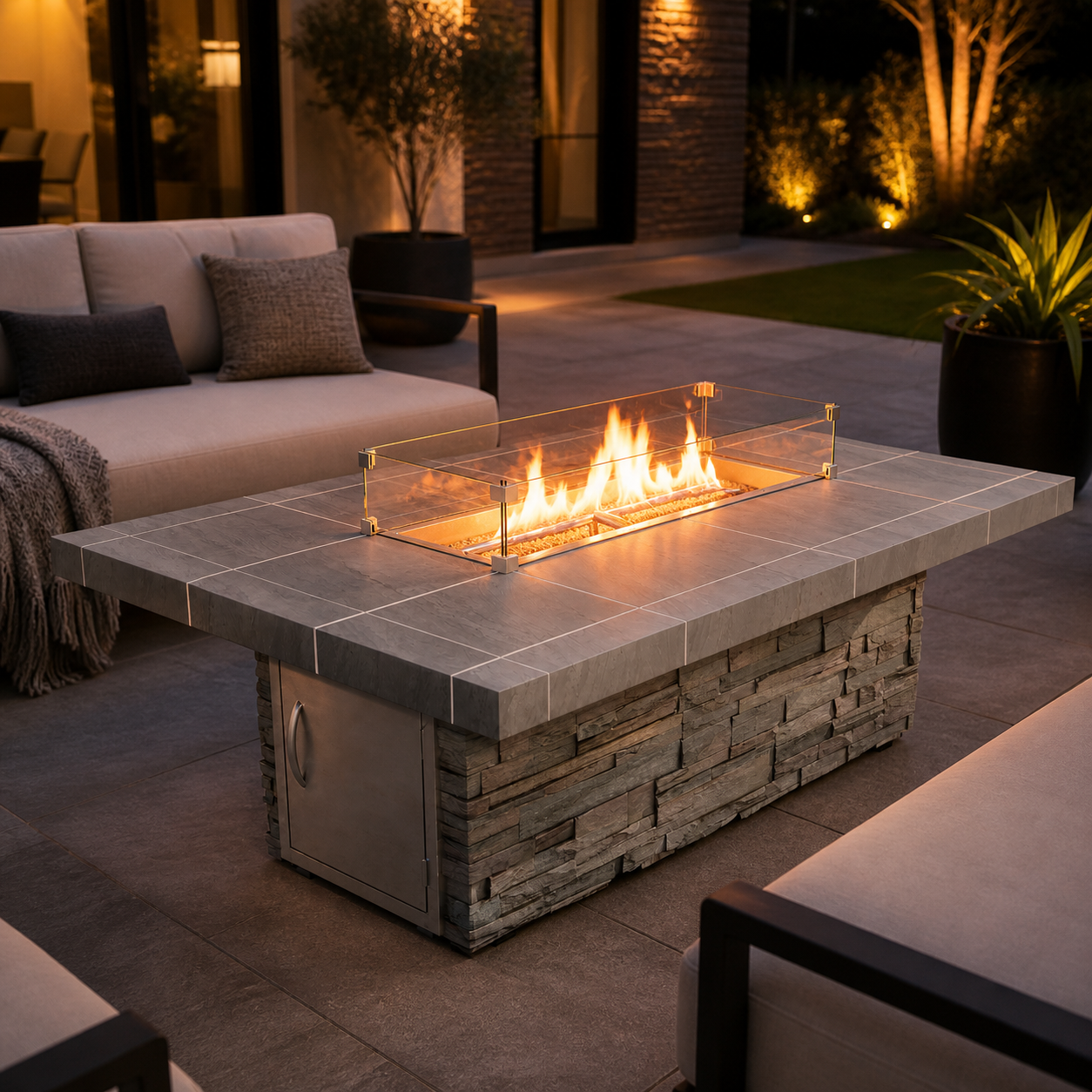 Cal Flame Mojave Modern Outdoor Gas Fire Pit – 90,000 BTU Patio Fire Table