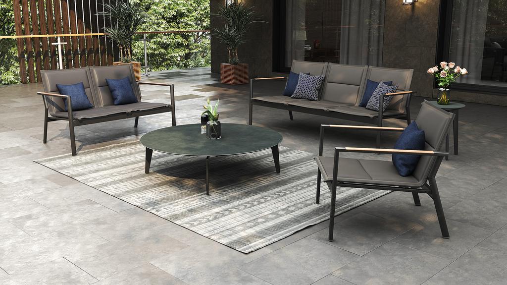 Dorus SS Coffee Table Round 120 -Ceramic Top - Ambiance Image~~