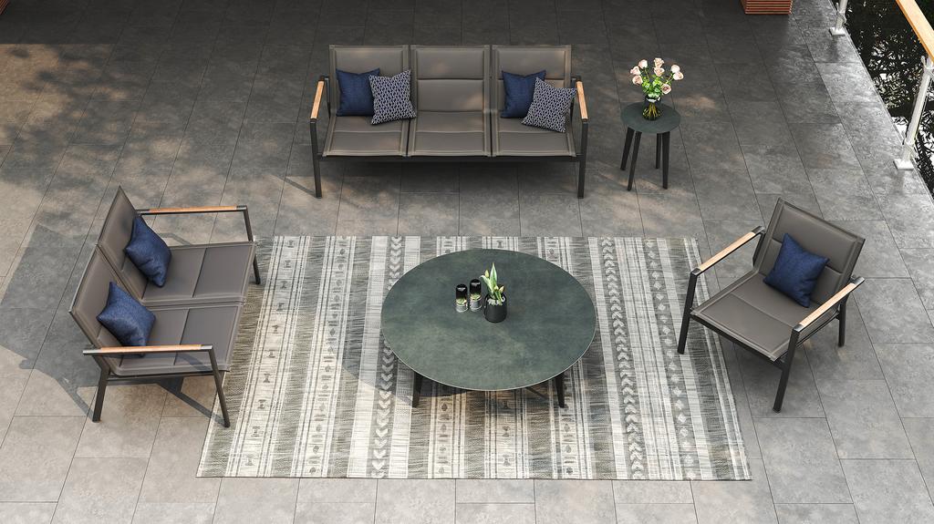 Dorus SS Coffee Table Round 120 -Ceramic Top - Ambiance Image~~