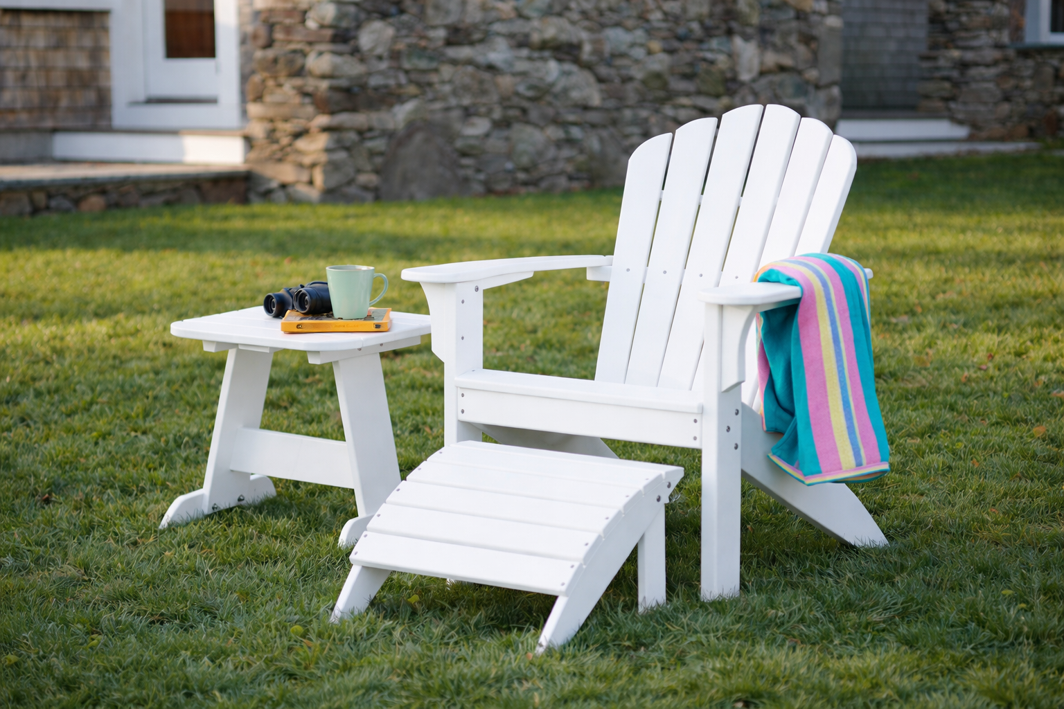 Seaside Coastline Harbor View Foot Stool – Outdoor Adirondack Footrest