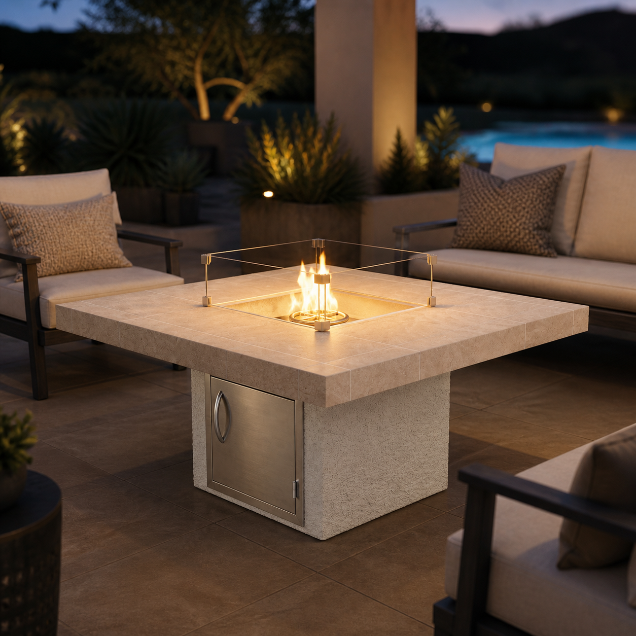 Cal Flame Sedona Modern Outdoor Gas Fire Pit – 90,000 BTU Patio Fire Table