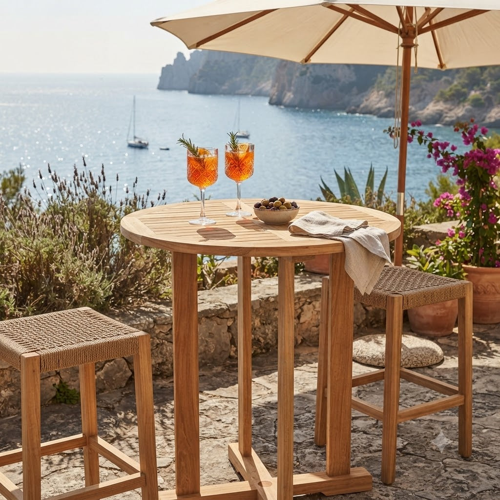 Anderson Teak Bahama 39″ Round Bar Table – Solid Teak Outdoor Patio Table