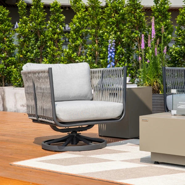 Elementi Milano 30″ Square Aluminum Rope Outdoor Swivel Chair
