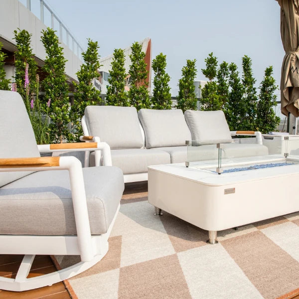Elementi Santorini 82″ Rectangular Aluminum Teak Outdoor 3-Seat Sofa
