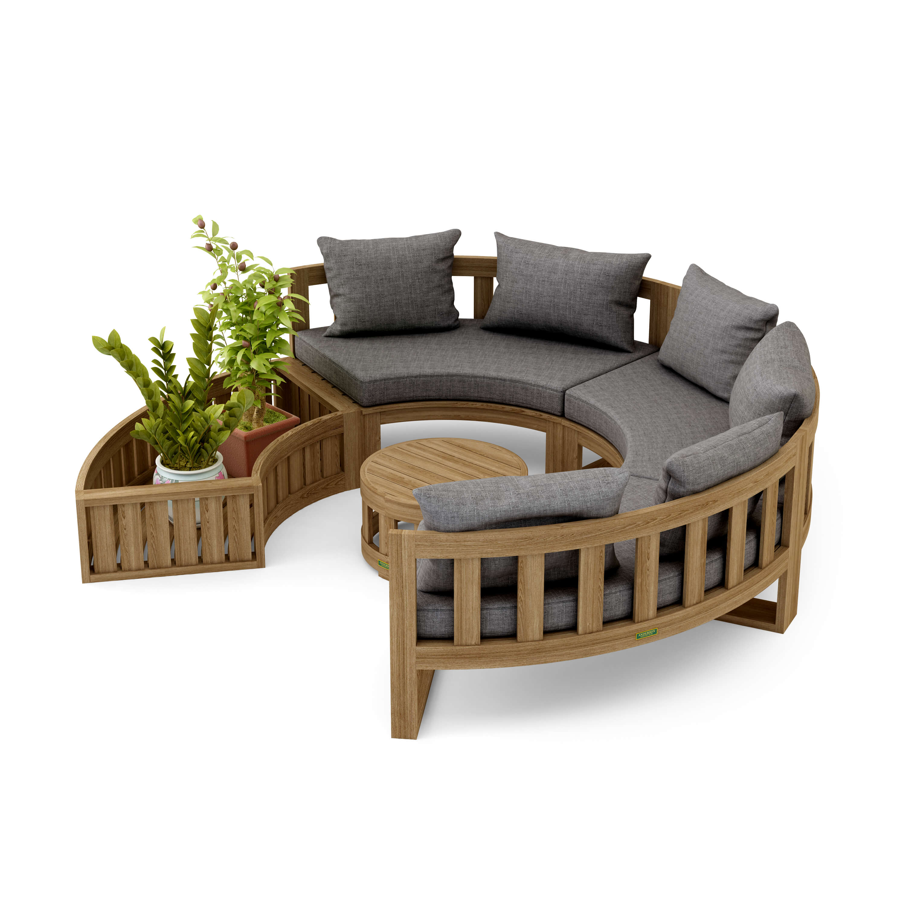 Anderson Teak – Circular Modular Deep Seating Set – 6-Person Teak Lounge
