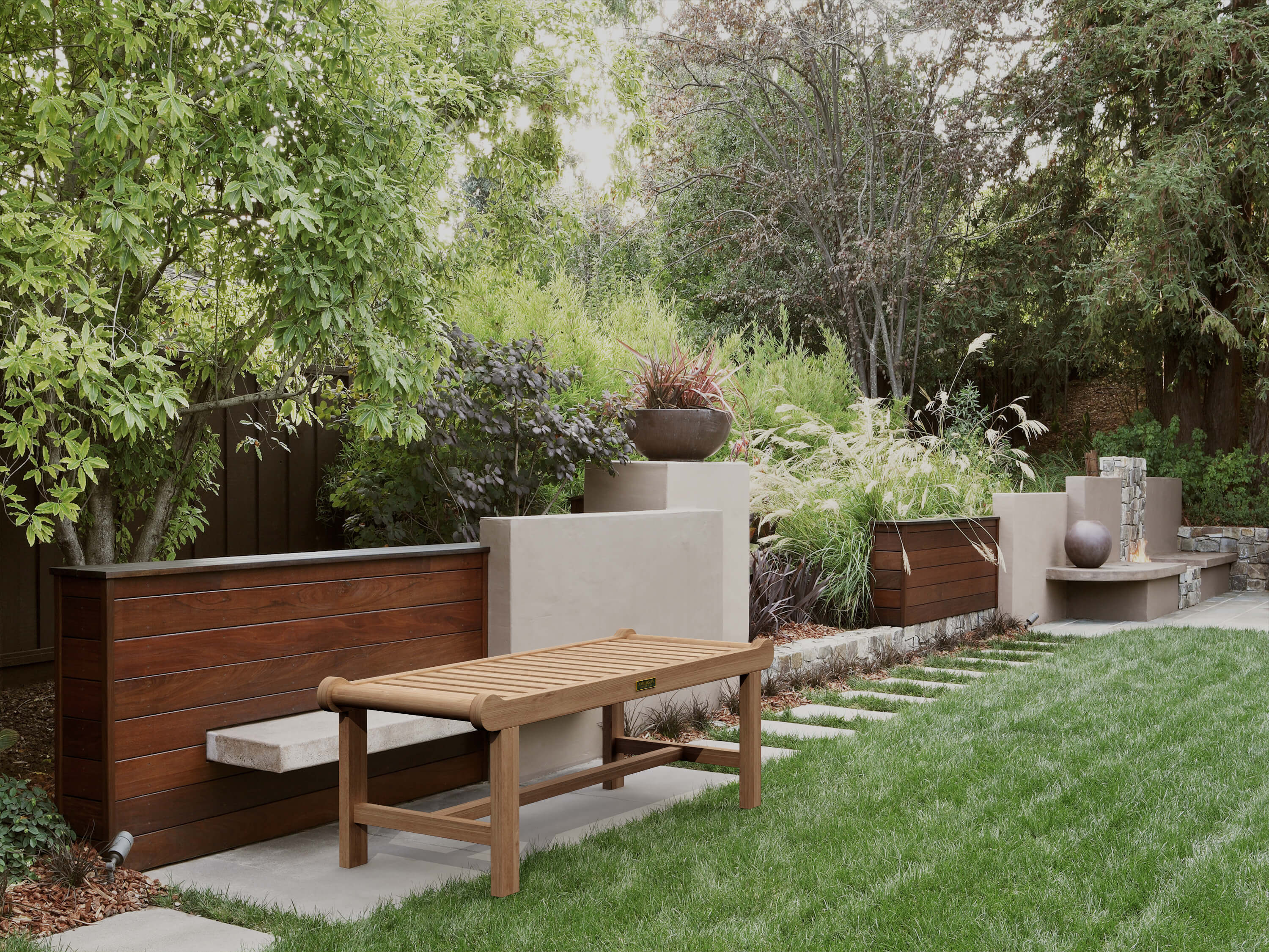 Anderson Teak – Cambridge 48″ Backless Bench – Curved Teak Patio Seating