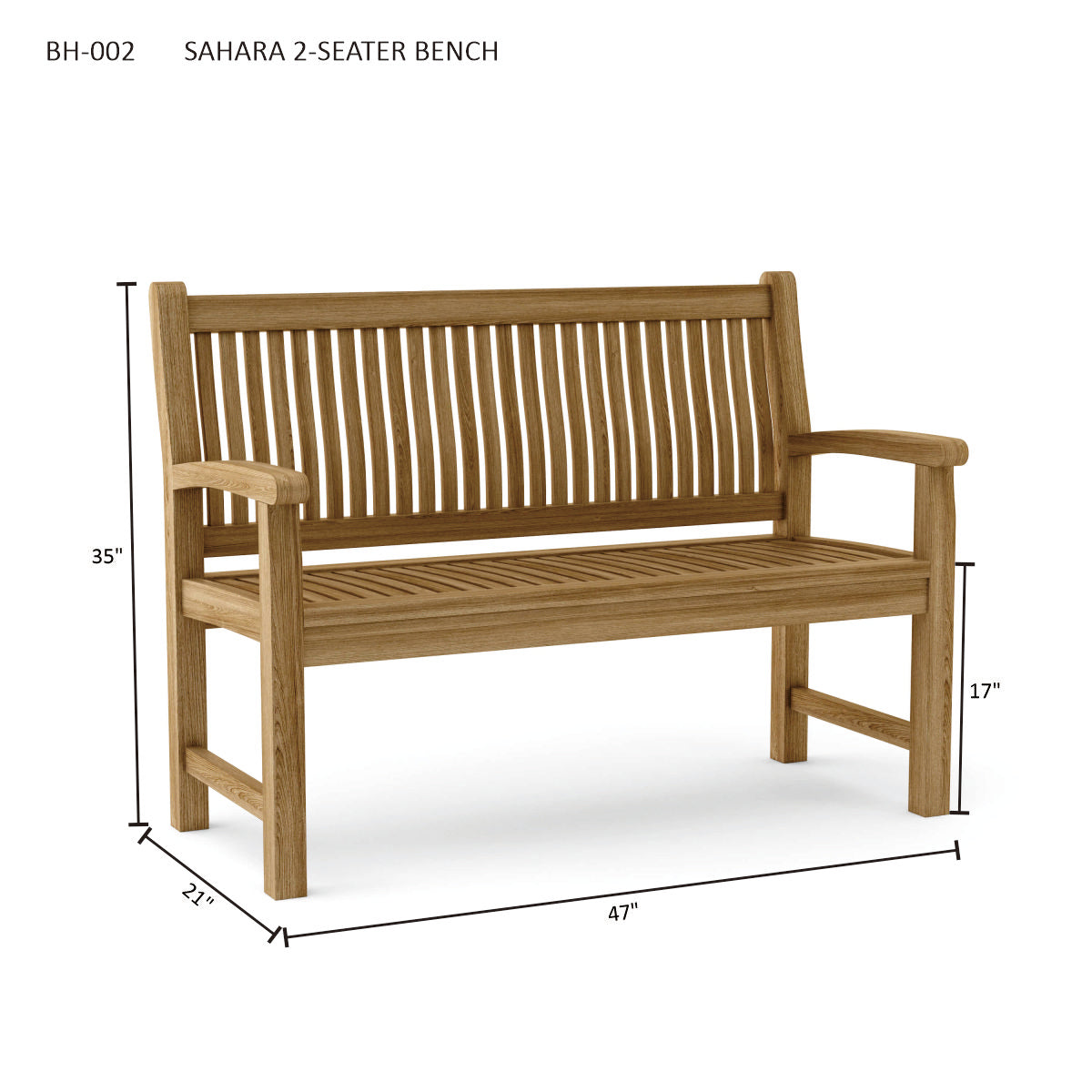 Anderson Teak Sahara 2-Seater Bench – Solid Teak Outdoor Garden Bench
