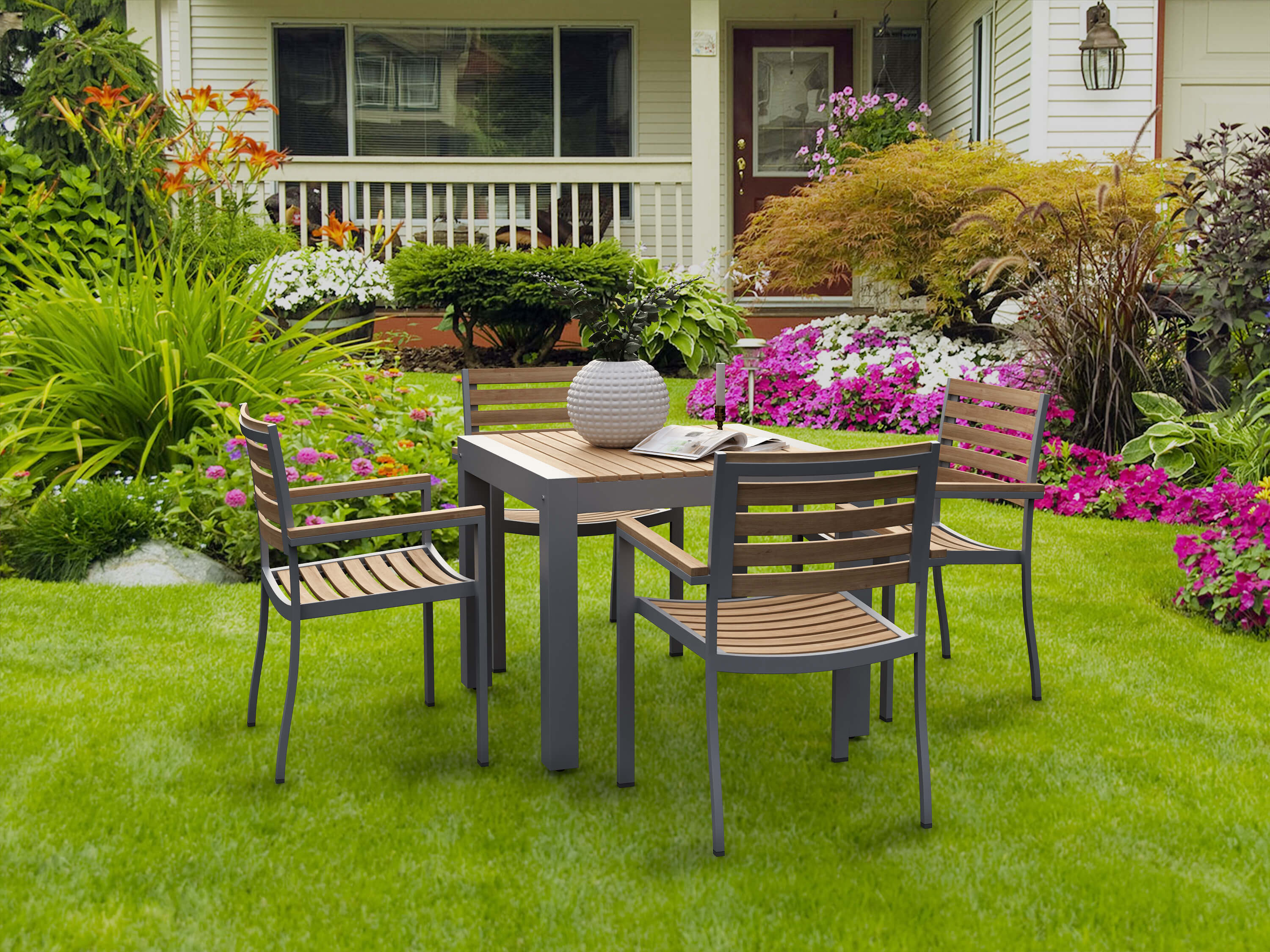 Anderson Teak Seville Stacking Armchair (4-PCS) – Aluminum & Teak Outdoor Seating