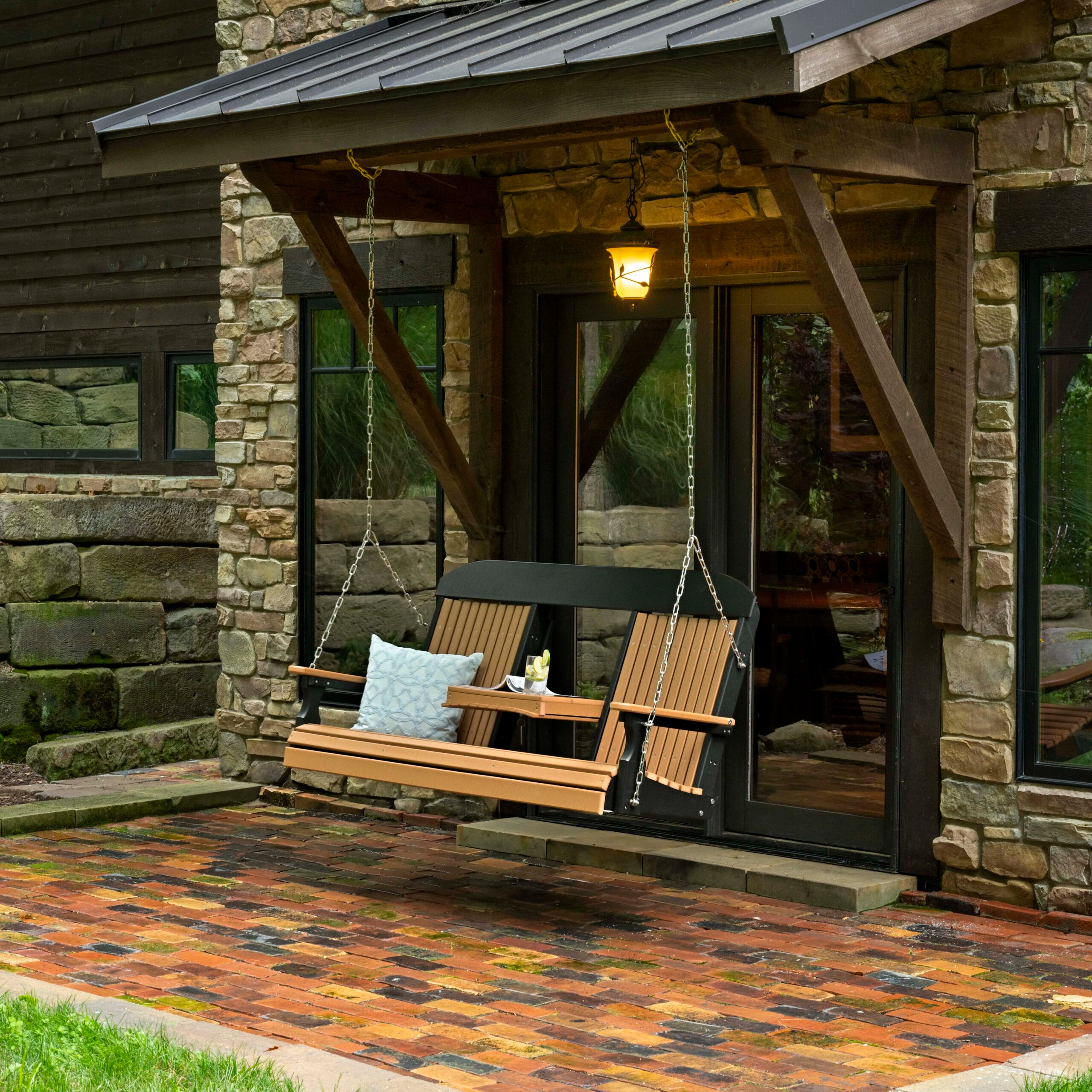 LuxCraft – 5′ Classic Porch Swing – Outdoor Swing with Flip-Down Console