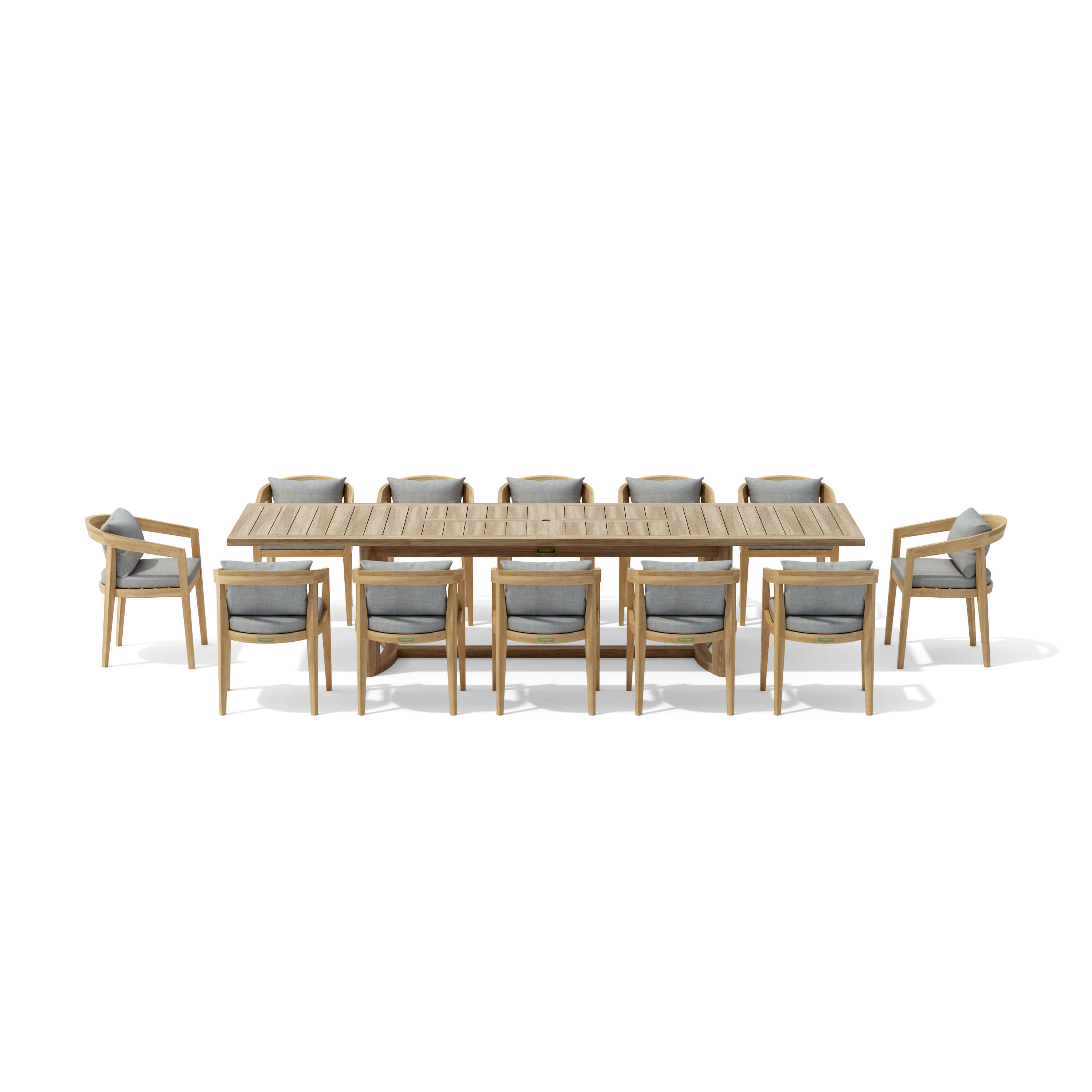 Anderson Teak Toscana 13-Piece Extendable Outdoor Dining Set with Cushions – Premium Solid Teak Patio Furniture for 12