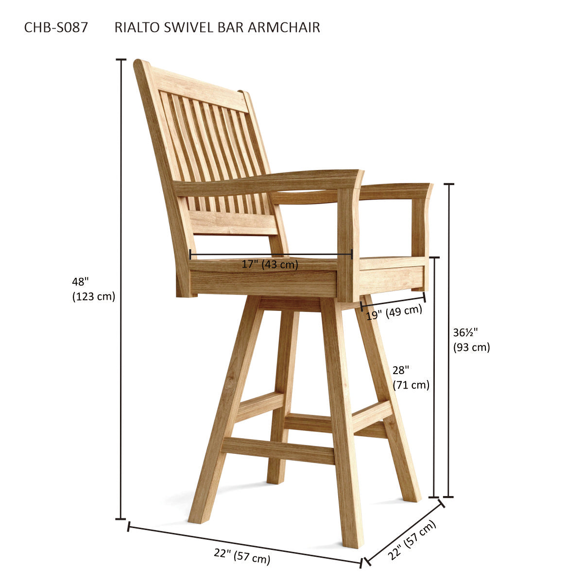 Anderson Teak Rialto Swivel Bar Armchair – Teak Outdoor Bar Seating