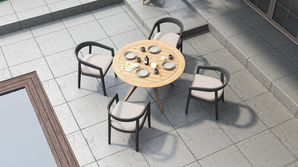 Lego Table Round 120 Teak Top - Ambiance Image~~