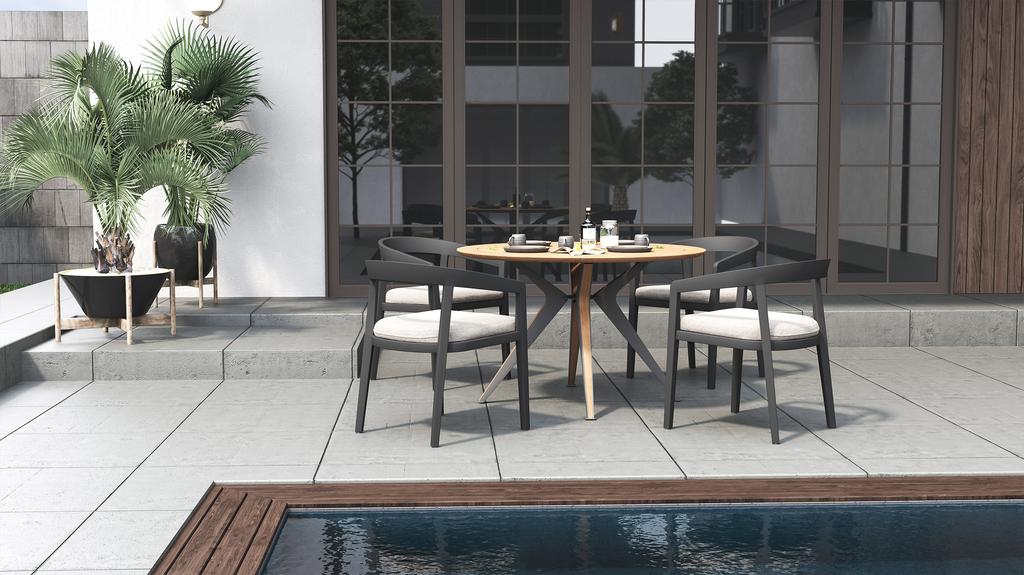 Lego Table Round 120 Teak Top - Ambiance Image~~