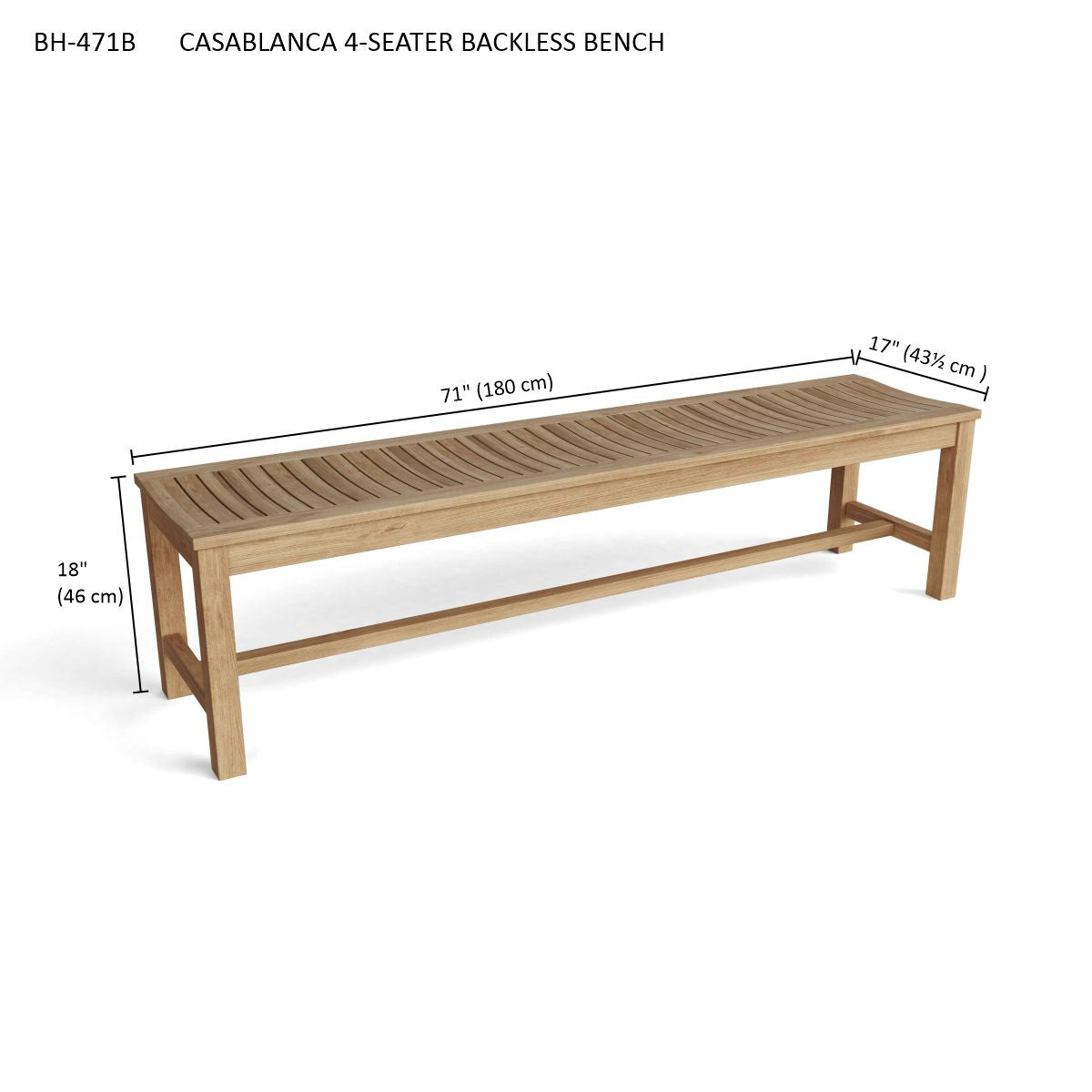 Anderson Teak – Casablanca 4-Seater Backless Bench – Curved Teak Seating