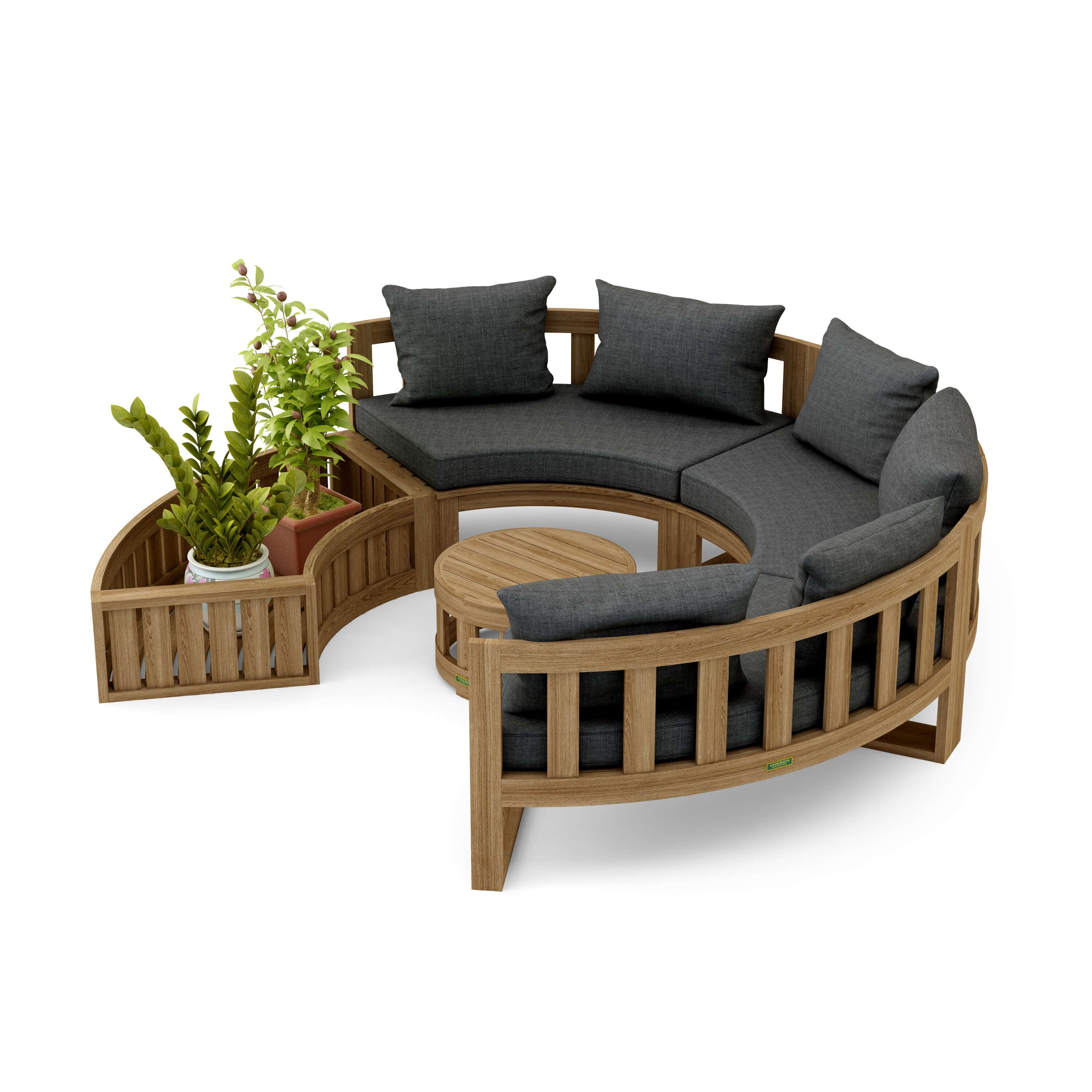 Anderson Teak – Circular Modular Deep Seating Set – 6-Person Teak Lounge