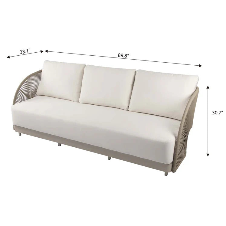 Elementi Malibu 89″ Rectangular Aluminum Teak Outdoor 3-Seat Sofa