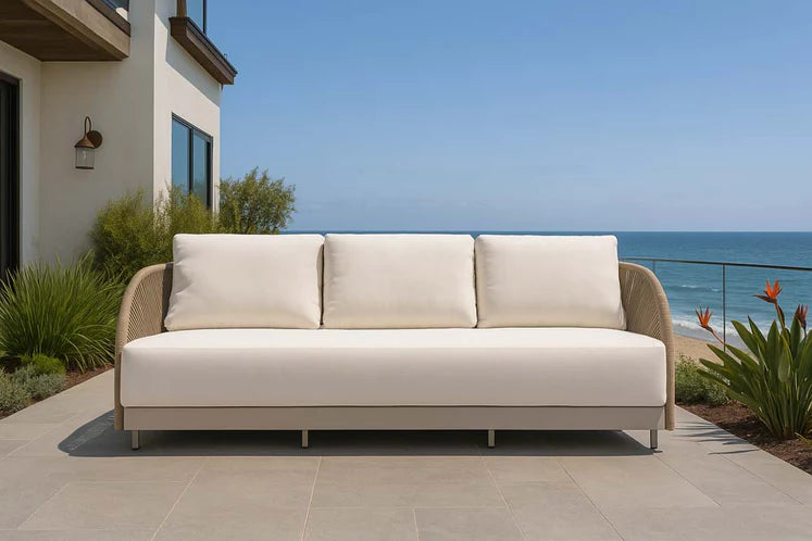 Elementi Malibu 89″ Rectangular Aluminum Teak Outdoor 3-Seat Sofa