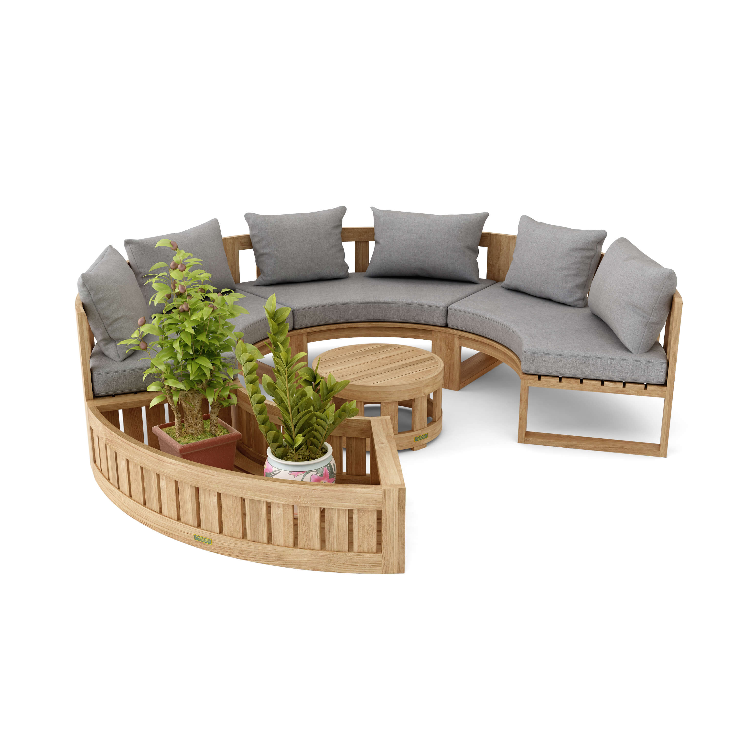 Anderson Teak – Circular Modular Deep Seating Set – 6-Person Teak Lounge