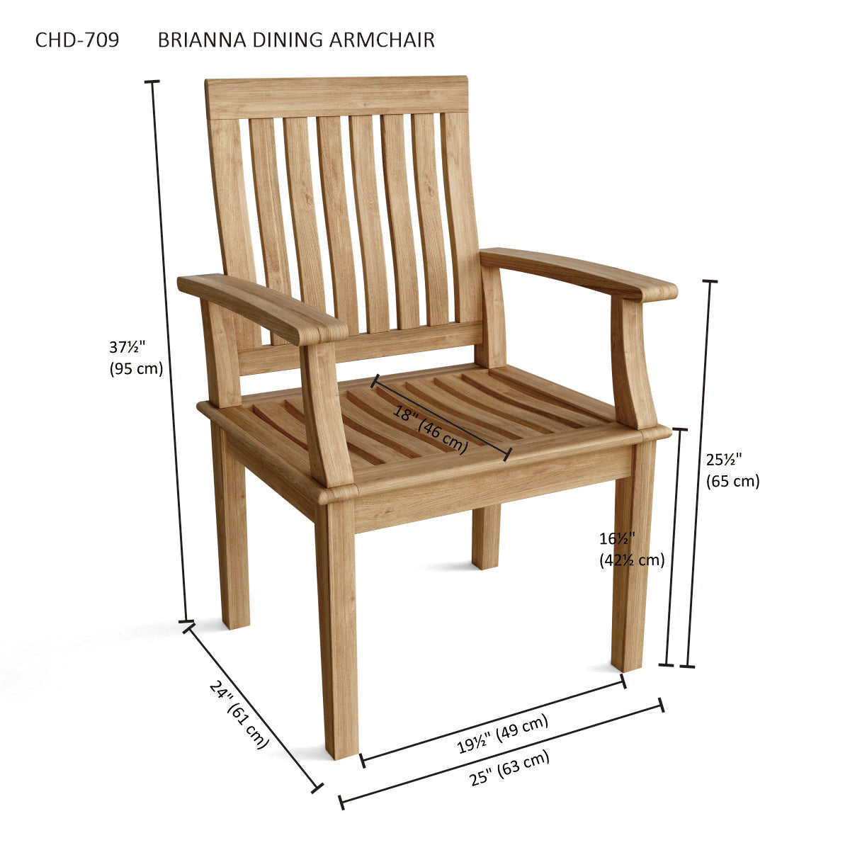 Anderson Teak Brianna Dining Armchair – Solid Teak Outdoor Dining Seating
