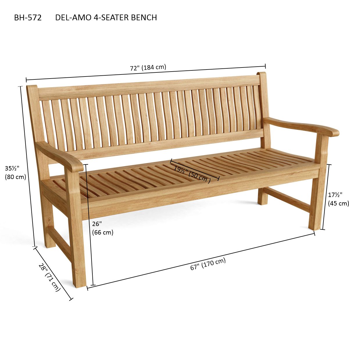 Anderson Teak Del-Amo 4-Seater Bench – Solid Teak Outdoor Garden Bench