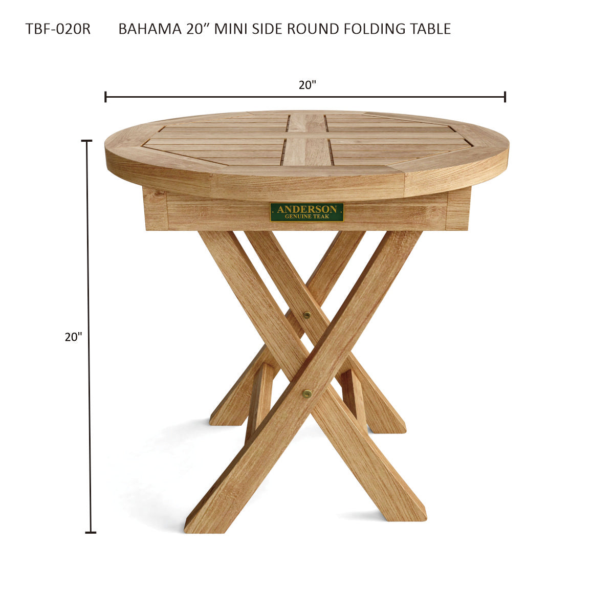 Anderson Teak Bahama 20″ Mini Round Folding Side Table – Solid Teak Outdoor Table