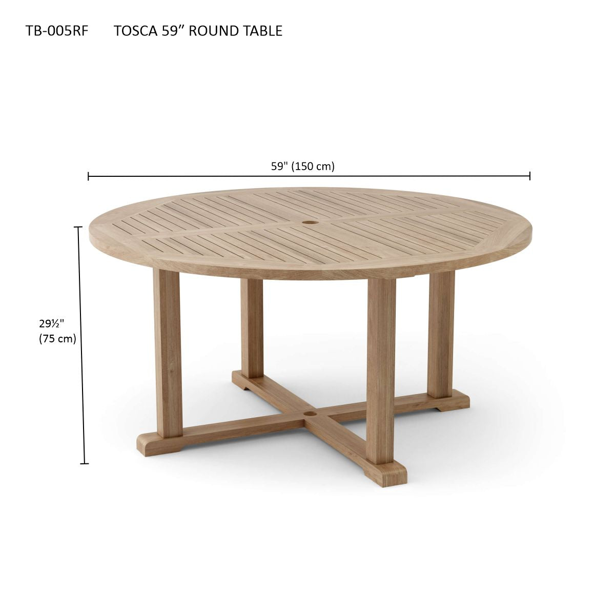 Anderson Teak Tosca 59″ Round Dining Table – Solid Teak Outdoor Patio Table