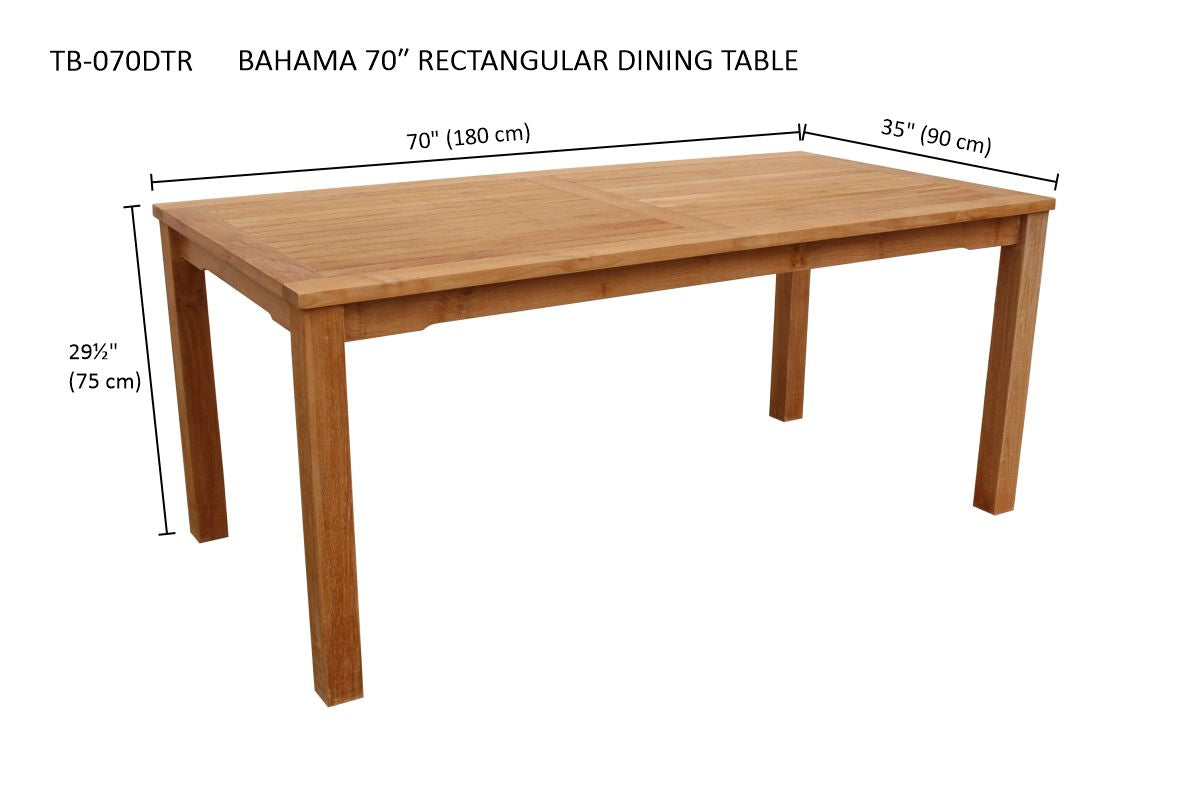 Anderson Teak Bahama 70″ Rectangular Dining Table – Solid Teak Outdoor Patio Table
