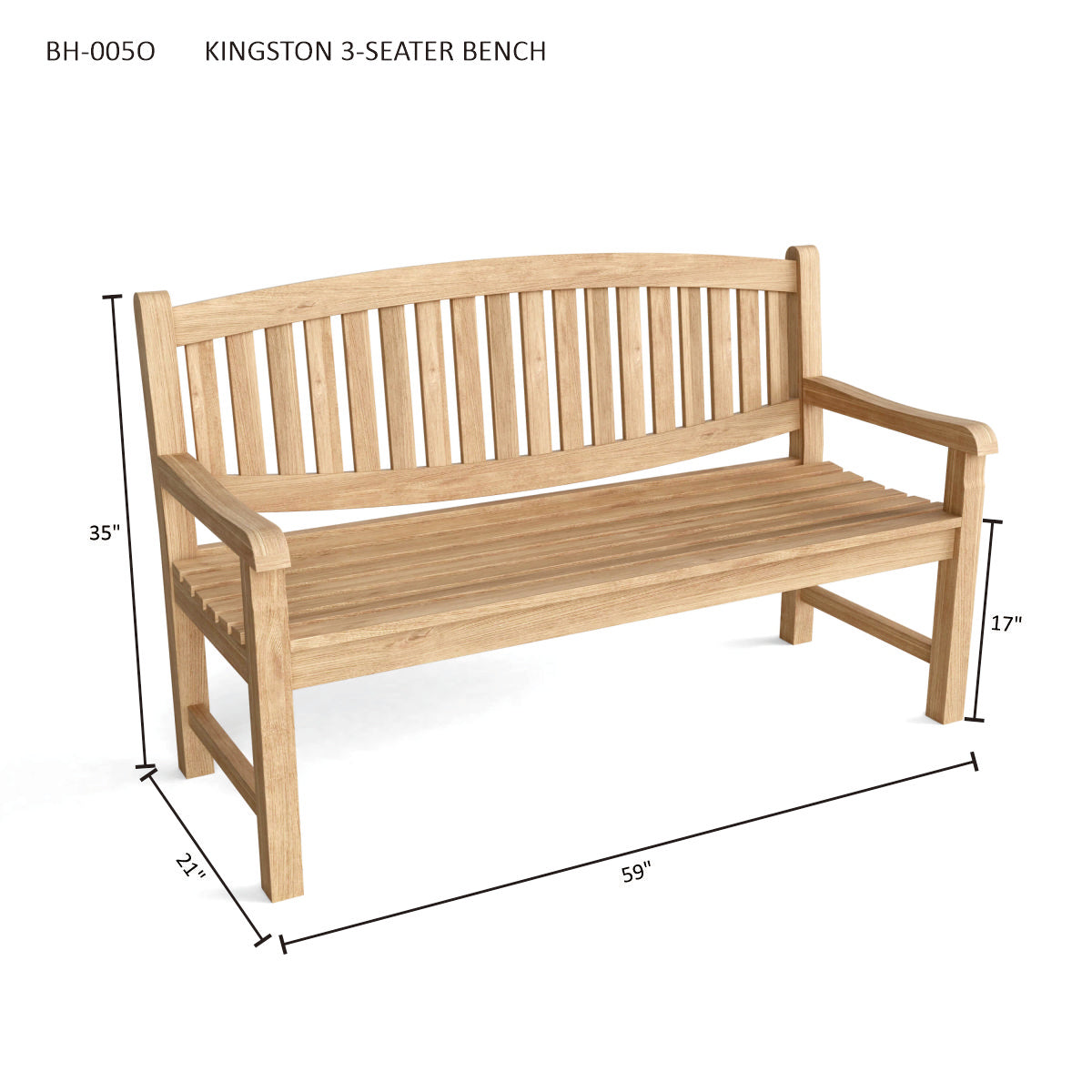 Anderson Teak Kingston 3-Seater Bench – Solid Teak Outdoor Garden Bench