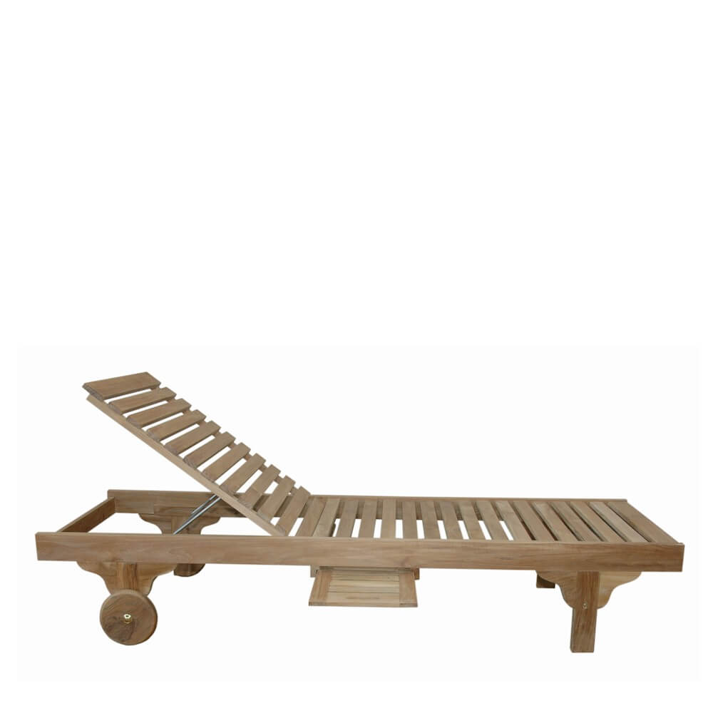 Anderson Teak Capri Teak Outdoor Sun Lounger Set of 4 with Sliding Tray & Wheels