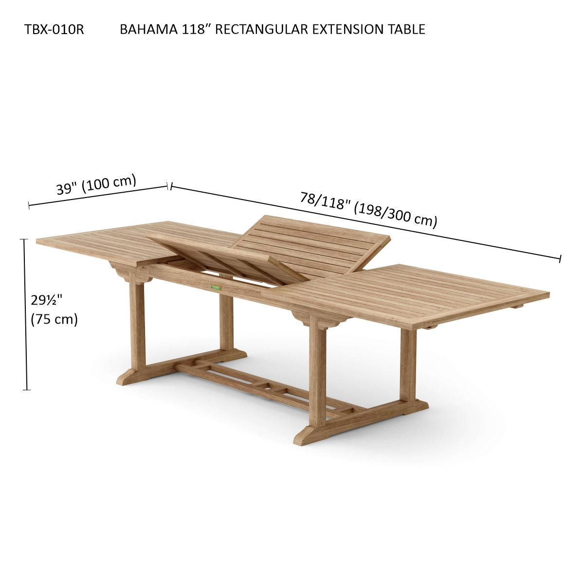 Anderson Teak Bahama 118″ Extension Dining Table – Large Teak Outdoor Patio Table