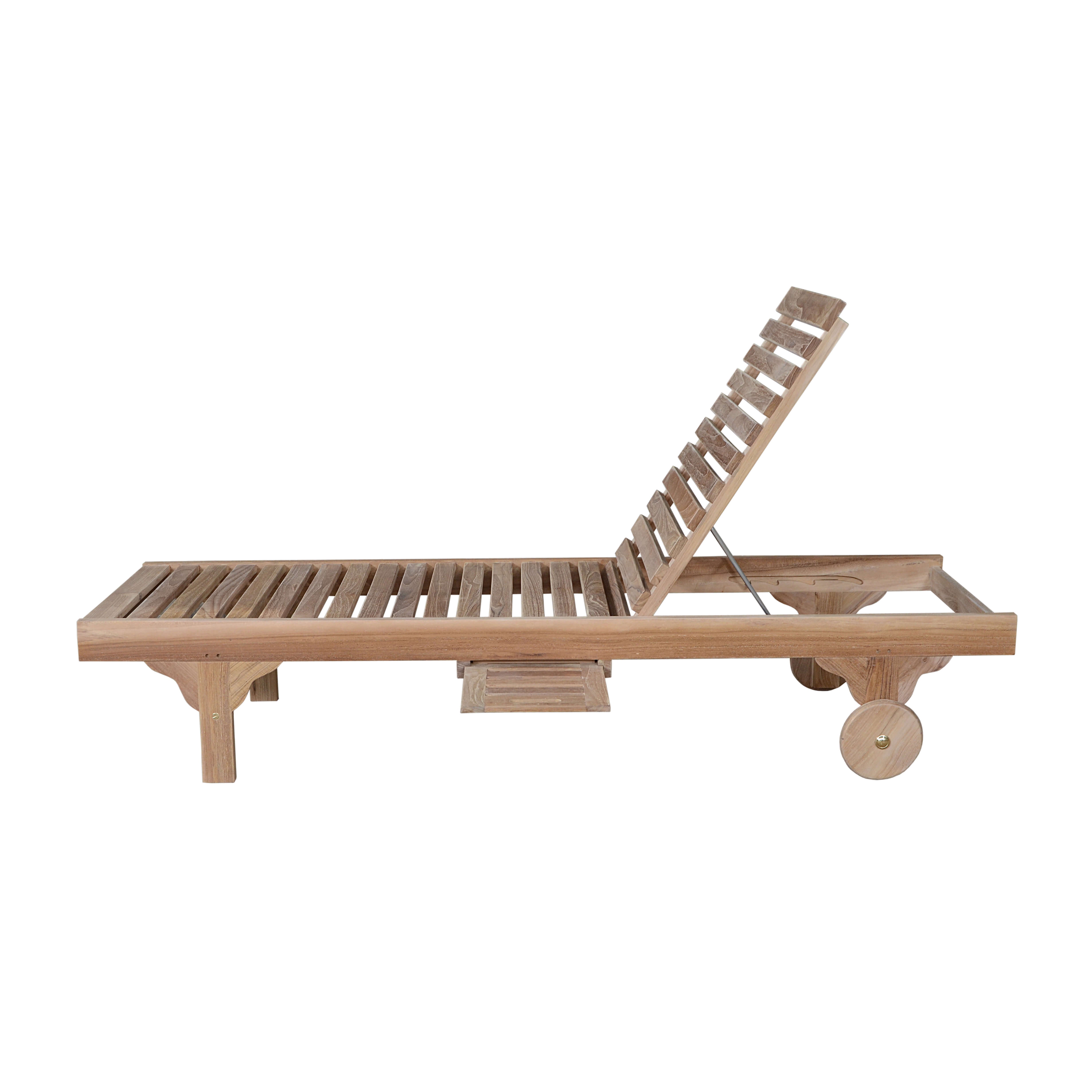 Anderson Teak Capri Teak Outdoor Sun Lounger Set of 4 with Sliding Tray & Wheels