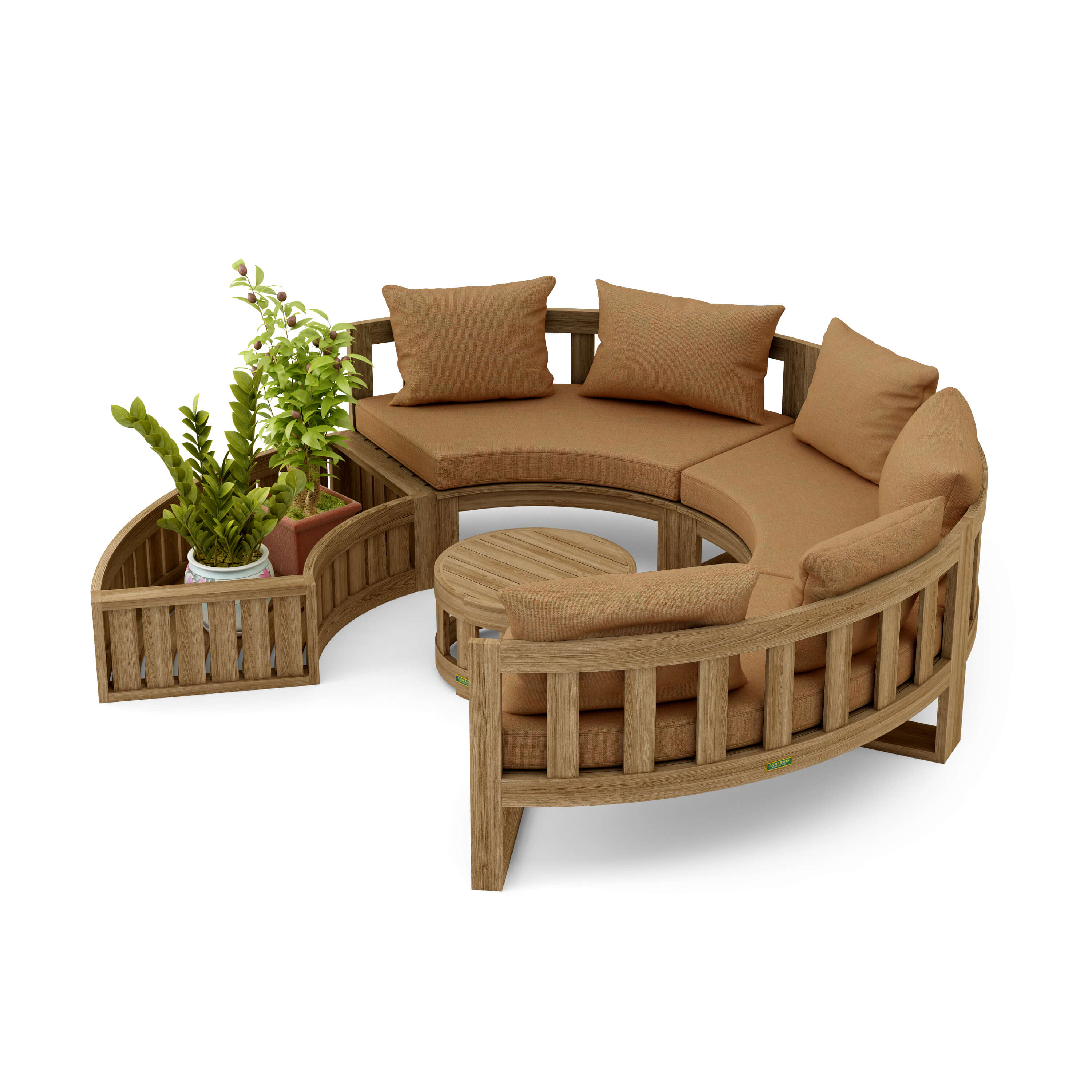 Anderson Teak – Circular Modular Deep Seating Set – 6-Person Teak Lounge