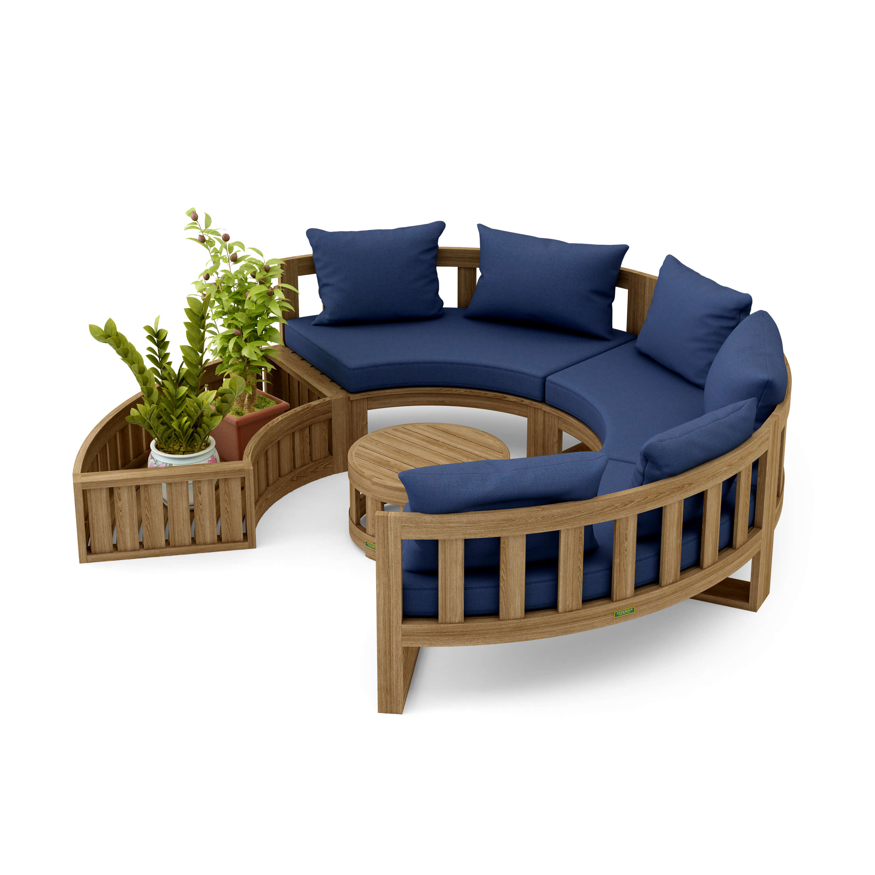 Anderson Teak – Circular Modular Deep Seating Set – 6-Person Teak Lounge