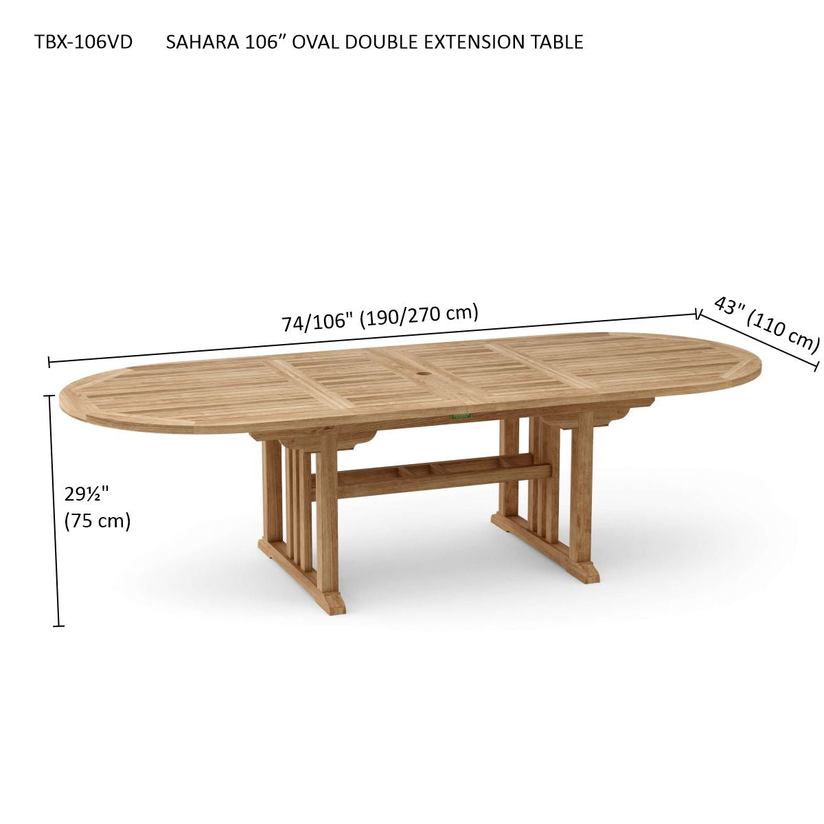 Anderson Teak Sahara 106″ Oval Double Extension Dining Table – Teak Patio Table