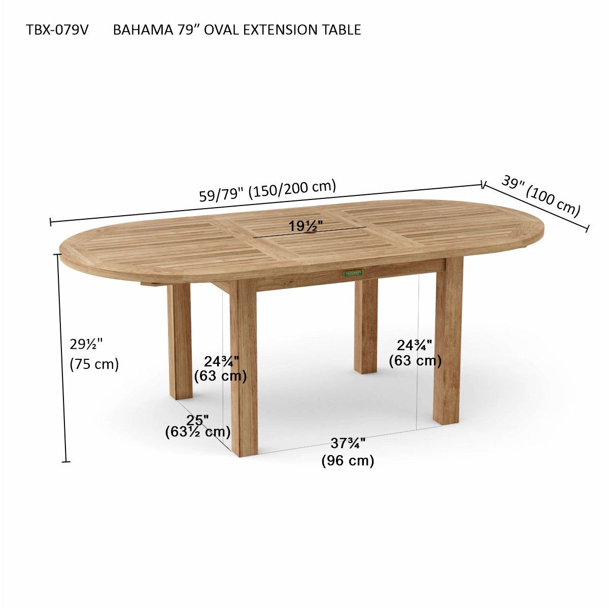 Anderson Teak Bahama 79″ Oval Extension Dining Table – Teak Outdoor Patio Table