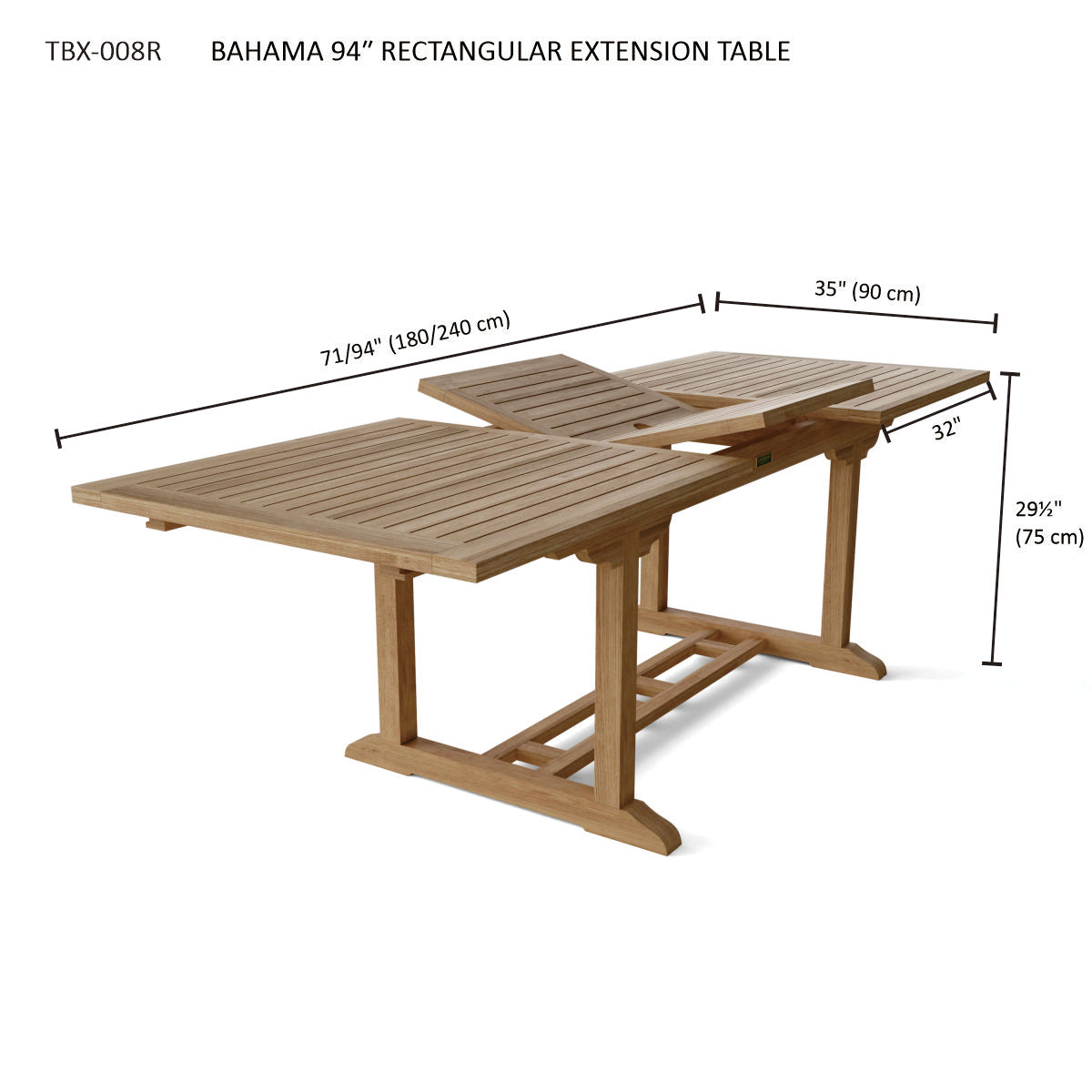 Anderson Teak Bahama 94″ Extension Dining Table – Teak Outdoor Patio Table