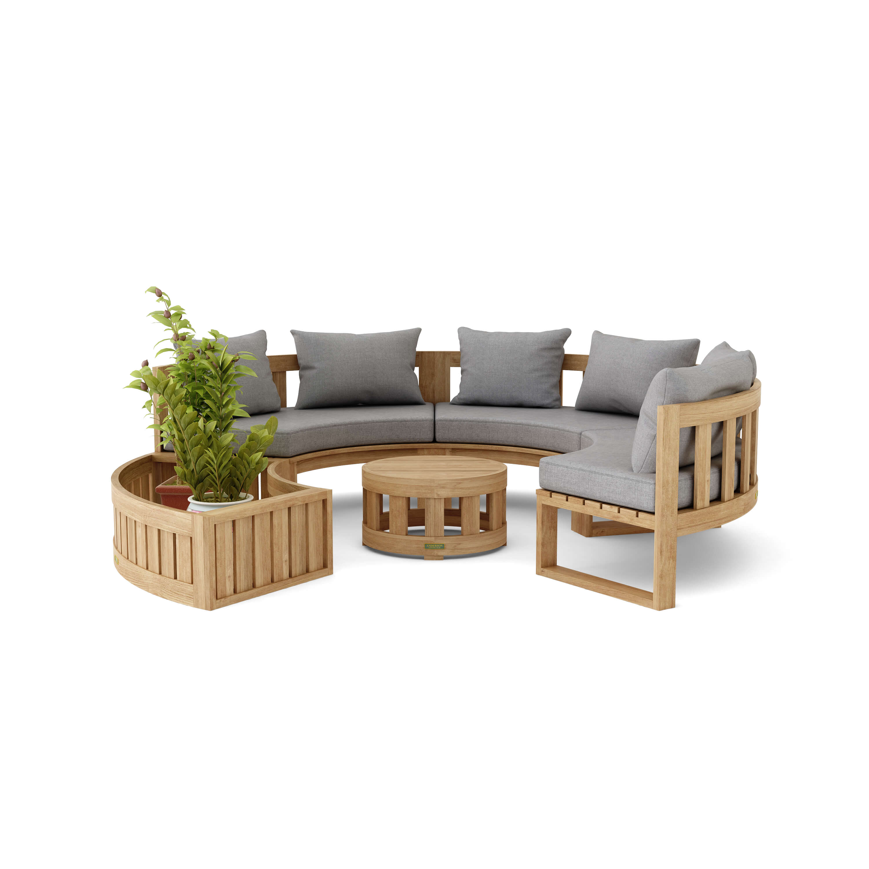 Anderson Teak – Circular Modular Deep Seating Set – 6-Person Teak Lounge